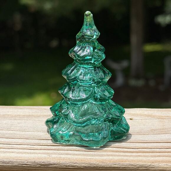 American Fenton Glass Christmas Tree Small 3" Green Glass Holiday Figurine Vtg - Picture 5 of 6